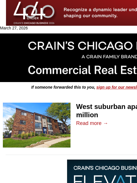 crainalerts newsletter: Apartment investor picks up another suburban compl...