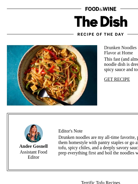 foodandwine newsletter: Drunken Noodles