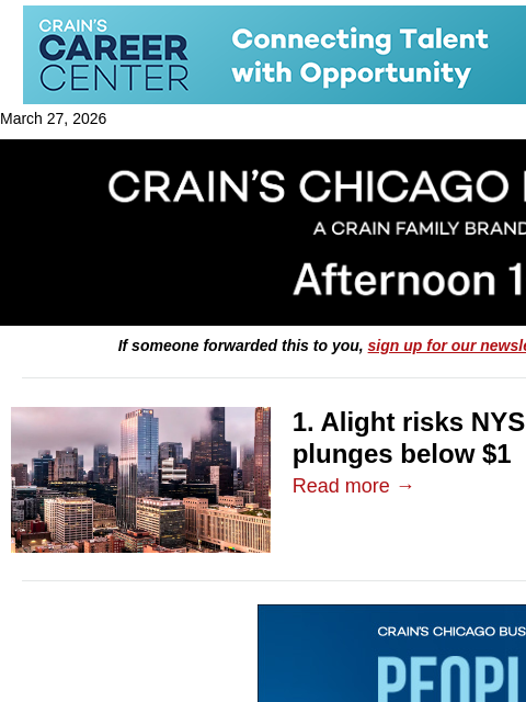 crainalerts newsletter: Benefits firm faces NYSE delisting