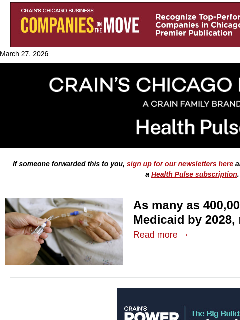 crainalerts newsletter: Report estimates Medicaid roll losses
