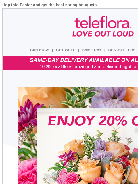teleflora newsletter: Sparkle This Easter 🌟🌸 Enjoy 20% Off