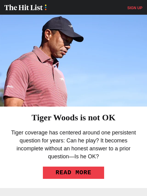 golfdigest newsletter: Tiger Woods is not OK
