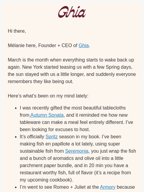 drinkghia newsletter: A Note From Mélanie