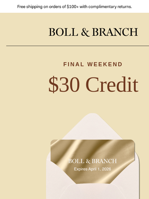 bollandbranch newsletter: Ends soon: $30 credit + 20% off