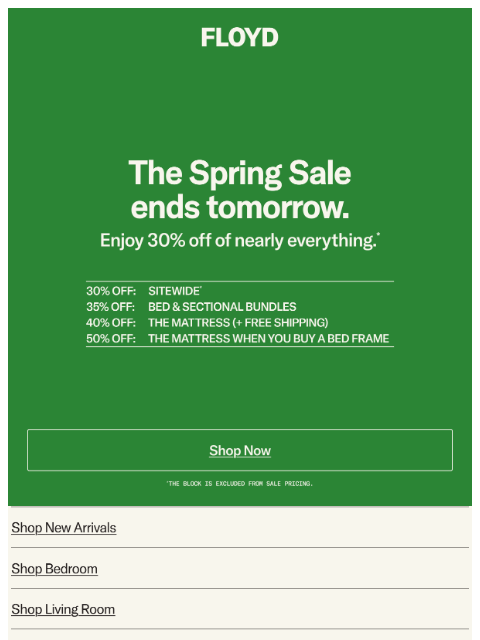 floydhome newsletter: Our Spring Sale ends tomorrow