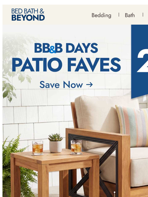 bedbathandbeyond newsletter: 25% off outdoor must-haves ☀️