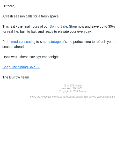 burrow newsletter: FINAL HOURS: Up to 30% off