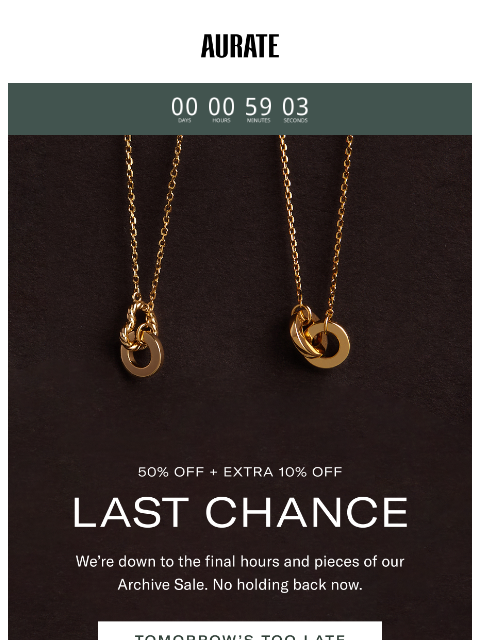 auratenewyork newsletter: FINAL HOURS: 50% OFF + 10% OFF