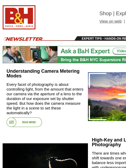 bhphotovideo newsletter: Camera Metering Modes, High-Key vs Low-Key Photogr...