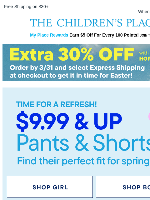 childrensplace newsletter: *All* the Pants & Shorts for Spring 🌸