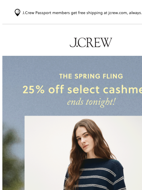 jcrew newsletter: Almost over: 25% off select cashmere