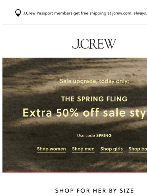 jcrew newsletter: Hours left: extra 50% off sale