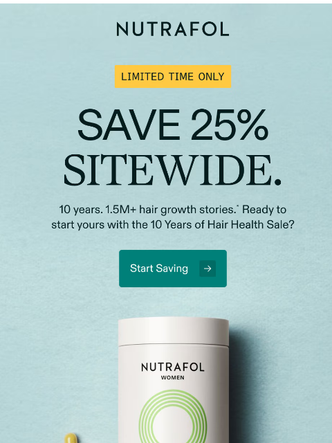 nutrafol newsletter: 25% off sitewide for a limited time.