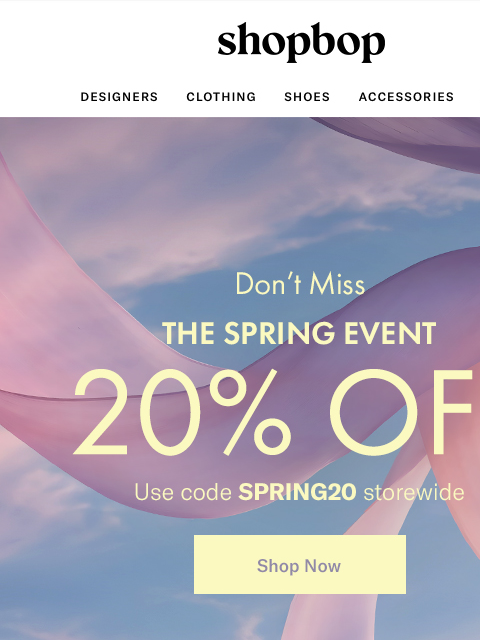 shopbop-mail newsletter: 20% off = closet upgrade
