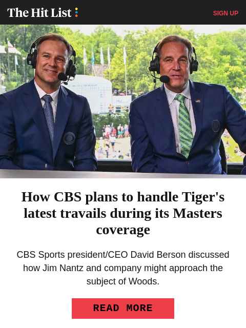 golfdigest newsletter: How CBS will handle Tiger at the Masters