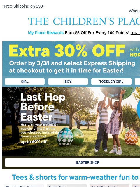 childrensplace newsletter: Extra 30% Off Your Spring Shopping List 🪻