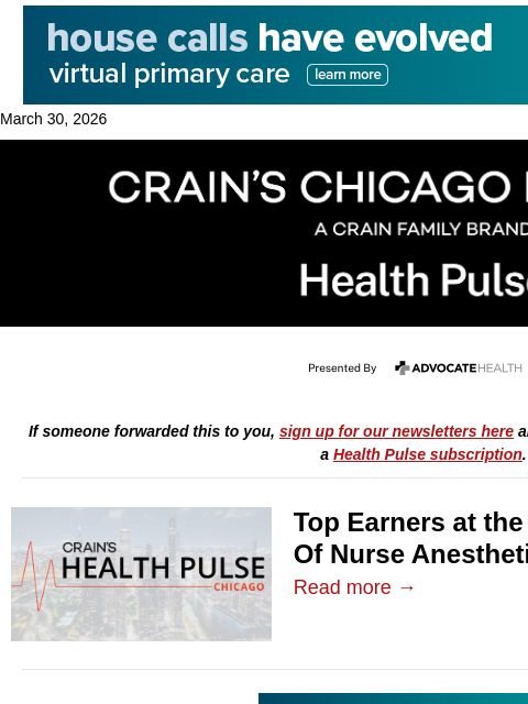 crainalerts newsletter: Top salaries at the AANA