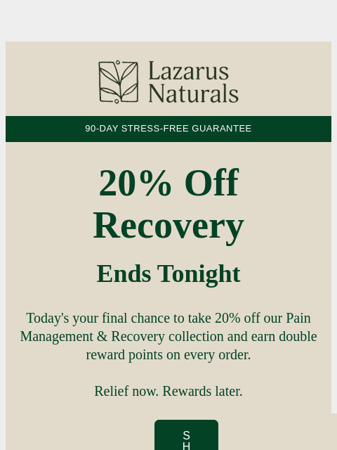 lazarusnaturals newsletter: ⚡ Last chance to RECHARGE with 20% Off