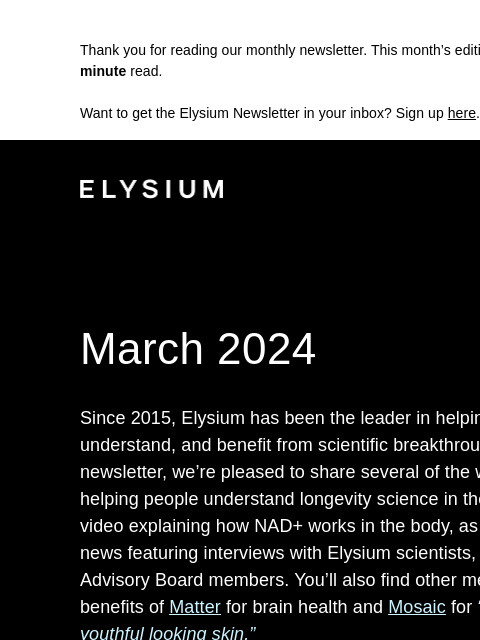 Plus, Harper's Bazaar, Forbes, and more. Thank you for reading our monthly newsletter. This month's edition is 1184 words, about a 5-minute read. Want to get the Elysium Newsletter in your