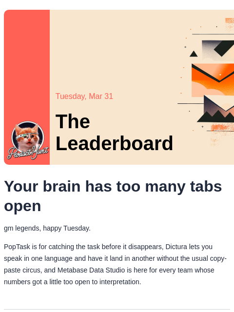 producthunt newsletter: 😸 AI but for your brain