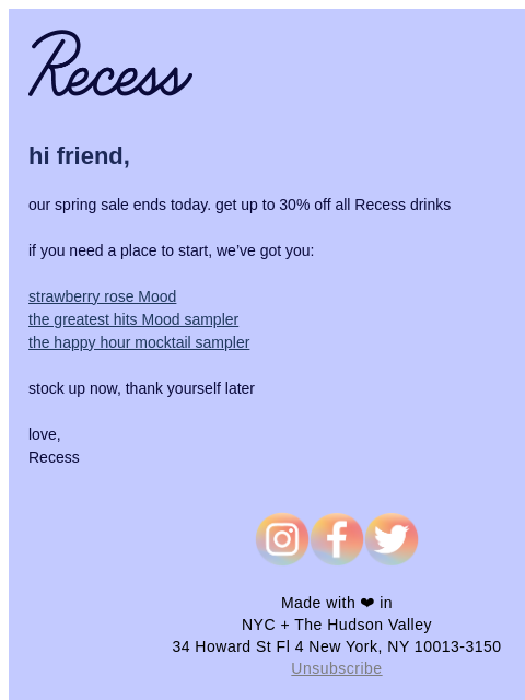 takearecess newsletter: up to 30% off ends today! try our faves