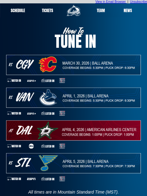 thecoloradoavalanche newsletter: Tune In as the Avalanche Take on the Flames, Canuc...