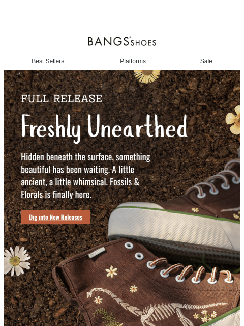 bangsshoes newsletter: [NEW] Fossils & Florals Collection 🦕🌼🦴