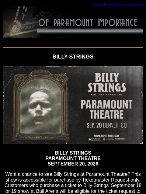kroenkeentertainment newsletter: Just Added: Billy Strings | NUTCRACKER! Magical Ch...