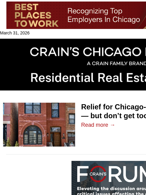 crainalerts newsletter: Chicago homebuyers finally catch a break