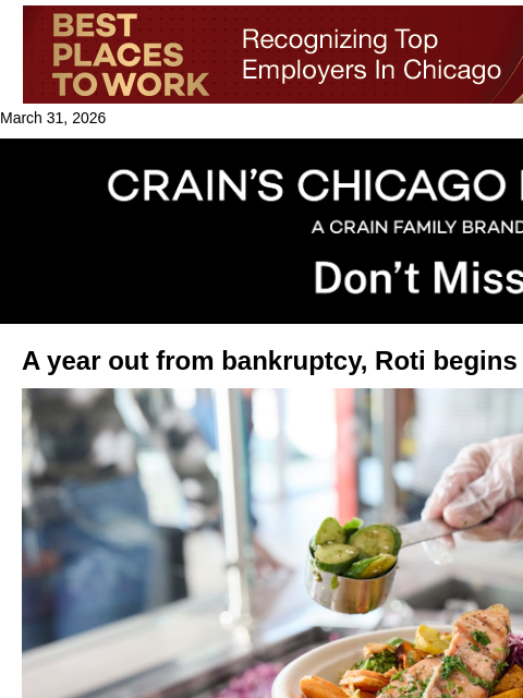 crainalerts newsletter: Roti maps out its comeback plan
