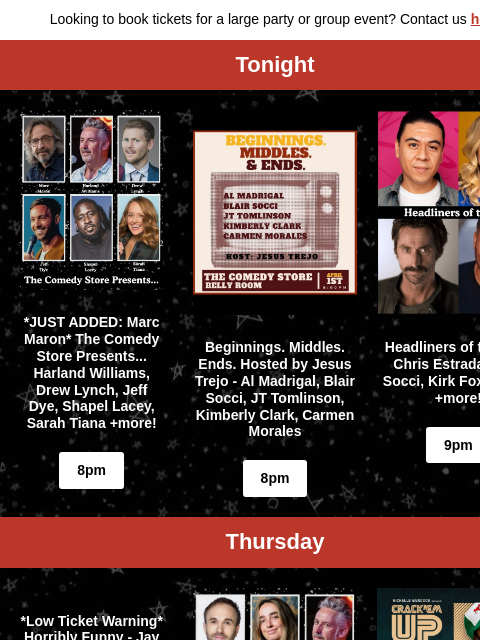 hive newsletter: Lineups for the Week are Out Now! Marc Maron, Harl...