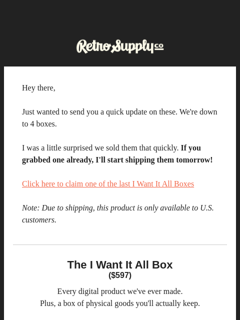 retrosupply newsletter: Down to 4