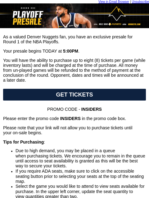 thedenvernuggets newsletter: Your 2026 NBA Playoff Round 1 Presale Purchase Opp...