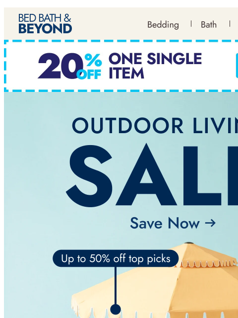 bedbathandbeyond newsletter: Patio sets, outdoor rugs, lighting & more—up to 50...