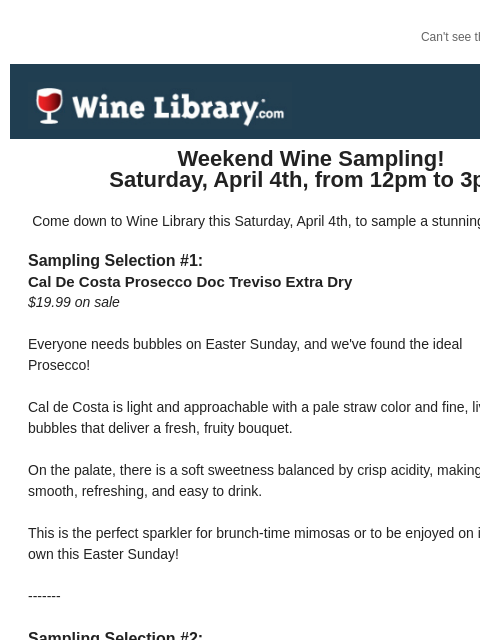 winelibrary newsletter: Top Holiday Picks at our Sampling table this Satur...