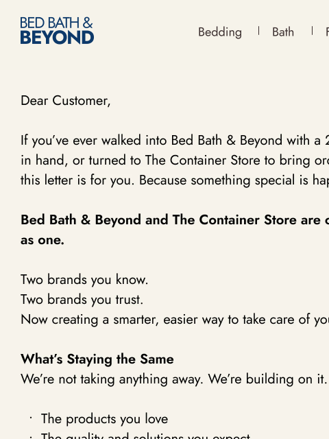 bedbathandbeyond newsletter: Welcome home (again)—Something special is happenin...