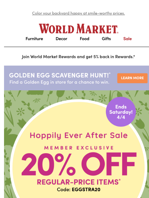 emailworldmarket newsletter: Score more outdoor for 20% off! ⛱️ 