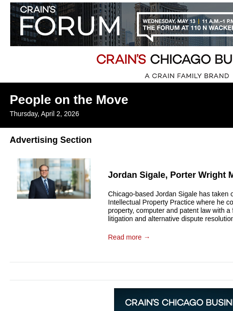 crainalerts newsletter: Crain's Chicago Business - People on the Move