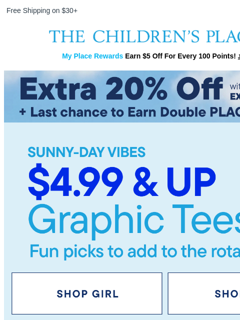 childrensplace newsletter: Sunny Vibes: $4.99 & up Graphic Tees