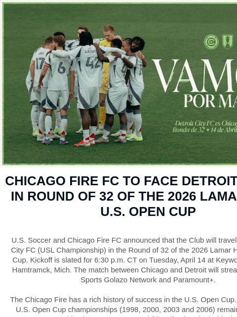chicagofirefc newsletter: Back for More at Open Cup ⚽