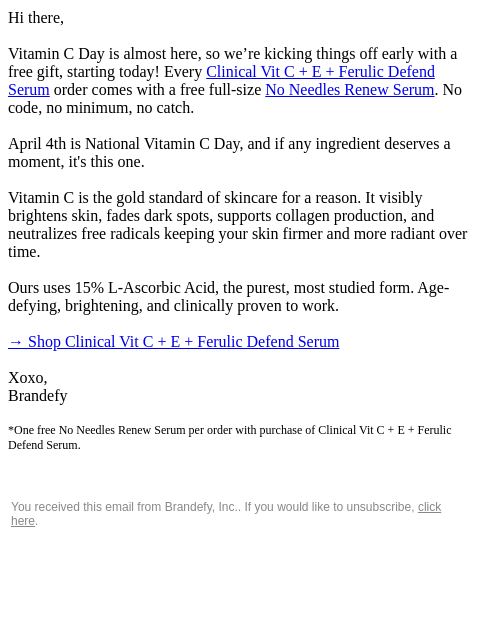 brandefyskin newsletter: Free full-size serum with your Vitamin C 🍊