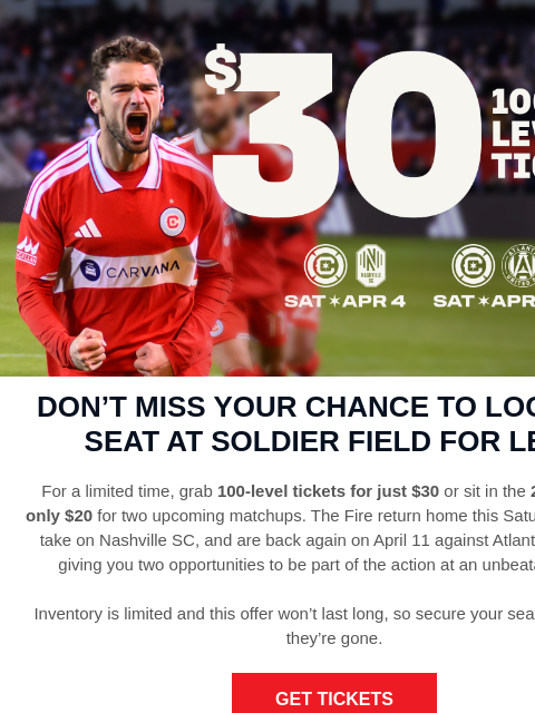 chicagofirefc newsletter: Two Matches for Unbeatable Prices❗❗