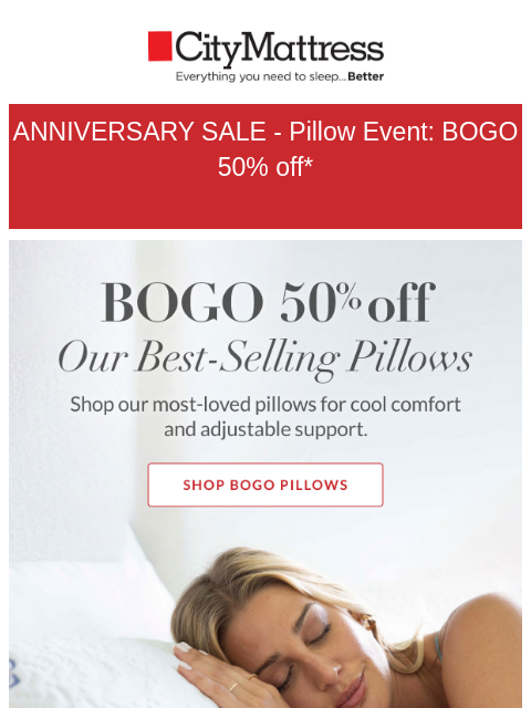 citymattress newsletter: Buy One, Get One 50% Off—Upgrade Your Pillow