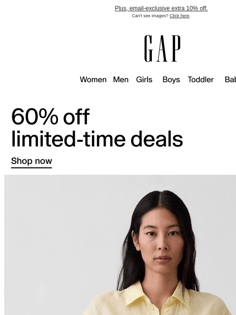 gap newsletter: It's official: 60% off starts now