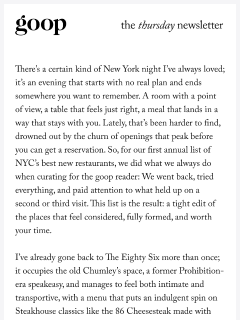 goop newsletter: the Thursday newsletter