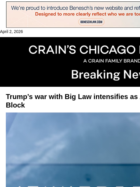 crainalerts newsletter: ABA backs Jenner & Block in Trump fight