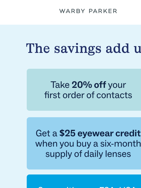 warbyparker newsletter: Save (even more) on contacts