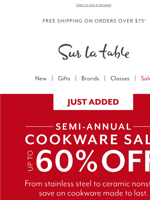 surlatable newsletter: Le Creuset, GreenPan & Hestan