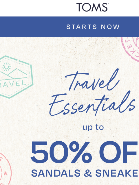 toms newsletter: Save Up to 50% Off Travel Essentials