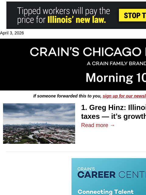 crainalerts newsletter: Who's right on Illinois' tax mess?
